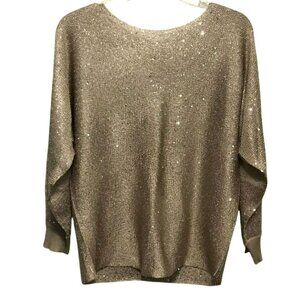 Alfani Petite Sequined Sweater Drop Shoulder Women's Size Medium Petite in Taupe